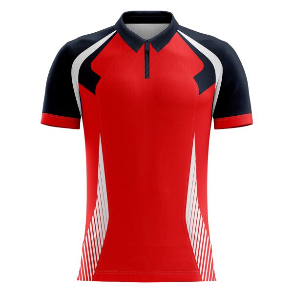 Red Stripe Full Print Polo Shirt with Zipper Thumbnail